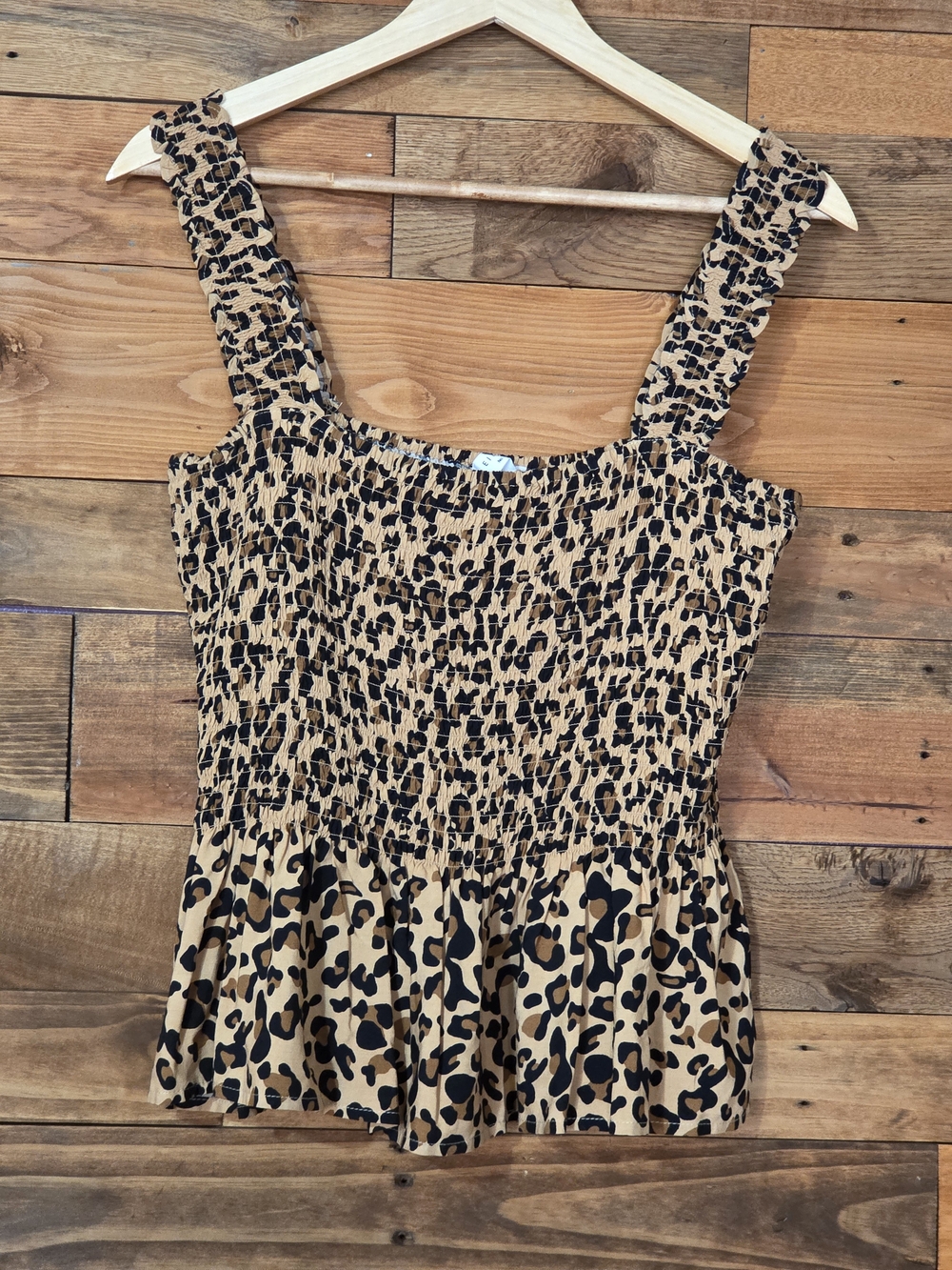 Elodie XL Leopard Print Smocked Peplum Tank Top Square Neck Boho Y2K